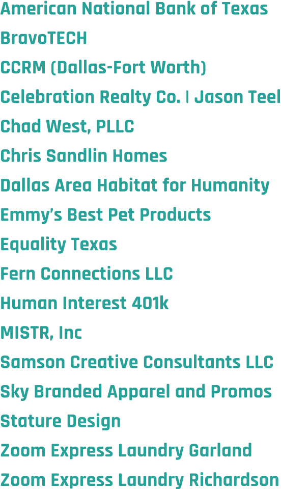 American National Bank of Texas BravoTECH CCRM (Dallas-Fort Worth) Celebration Realty Co    Jason Teel Chad West, PLL   