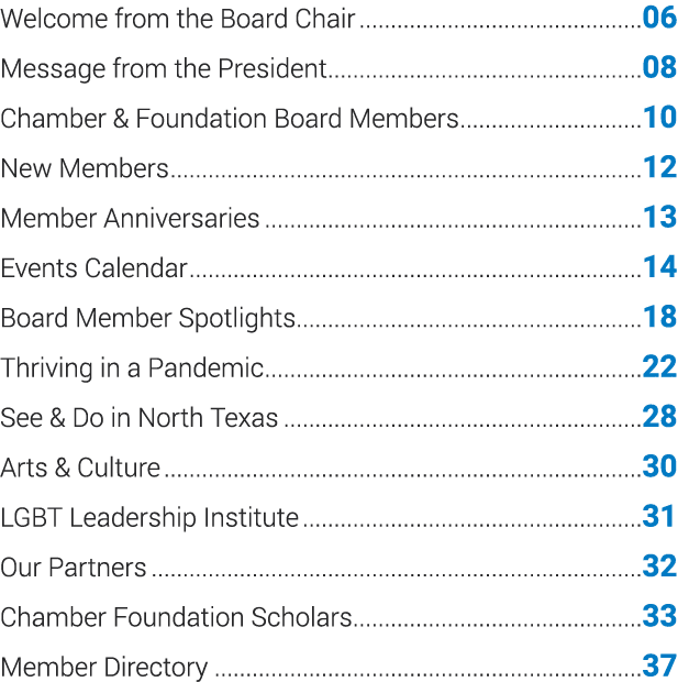 Welcome from the Board Chair 06 Message from the President 08 Chamber & Foundation Board Members 10 New Members 12 Me   