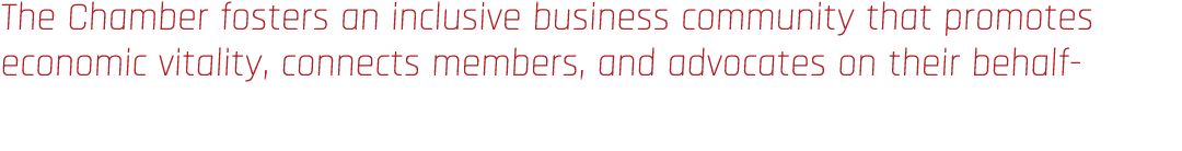 The Chamber fosters an inclusive business community that promotes economic vitality, connects members, and advocates ...