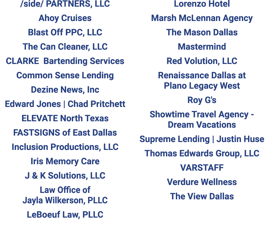 /side/ PARTNERS, LLC Ahoy Cruises Blast Off PPC, LLC The Can Cleaner, LLC CLARKE Bartending Services Common Sense Len...