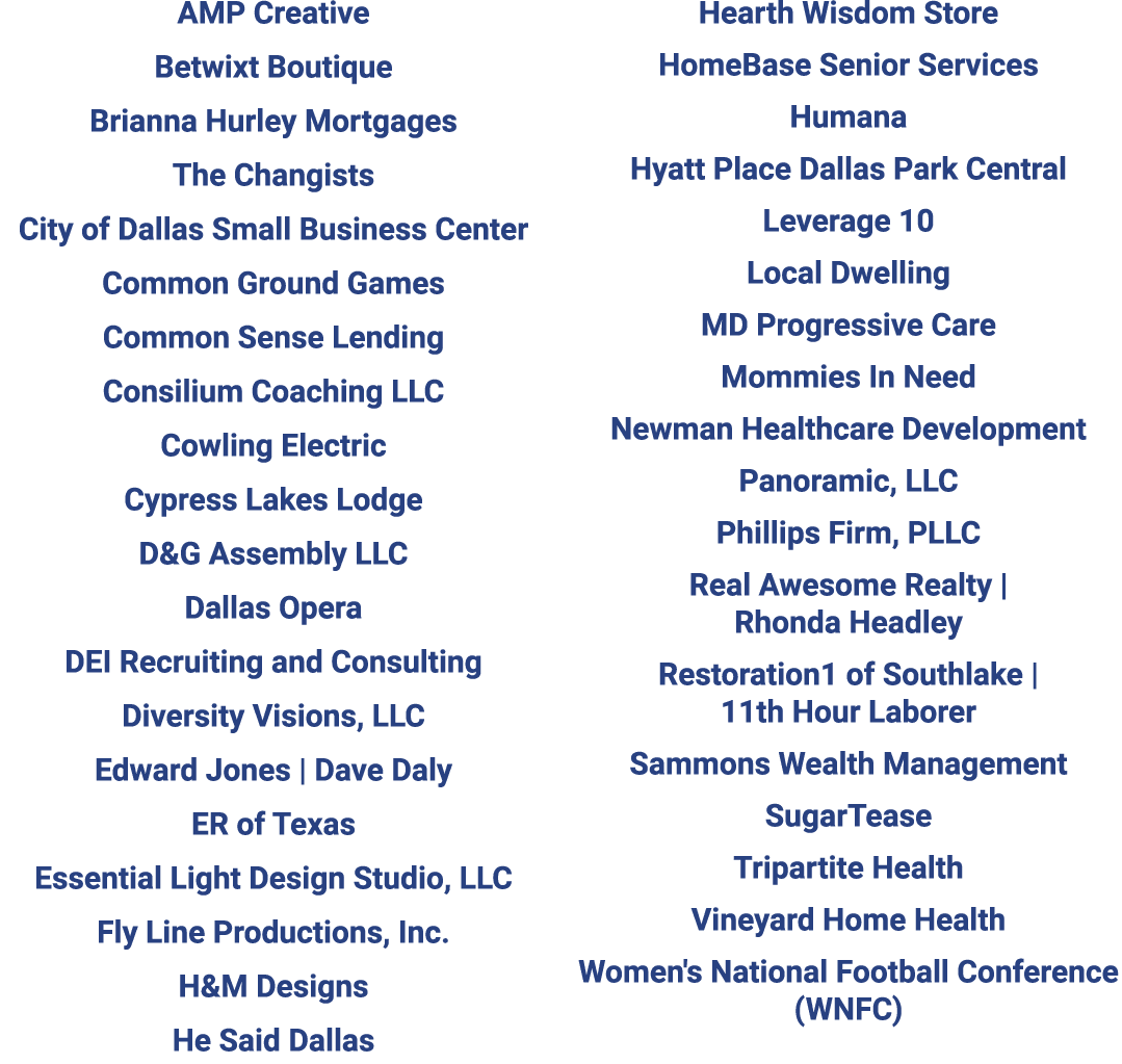 AMP Creative Betwixt Boutique Brianna Hurley Mortgages The Changists City of Dallas Small Business Center Common Grou   