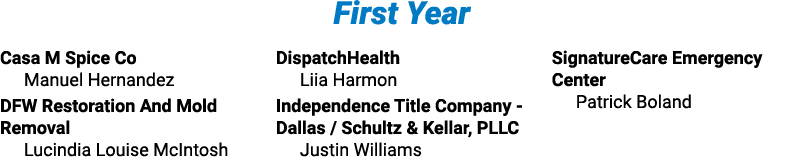 First Year Casa M Spice Co Manuel Hernandez DFW Restoration And Mold Removal Lucindia Louise McIntosh DispatchHealth    