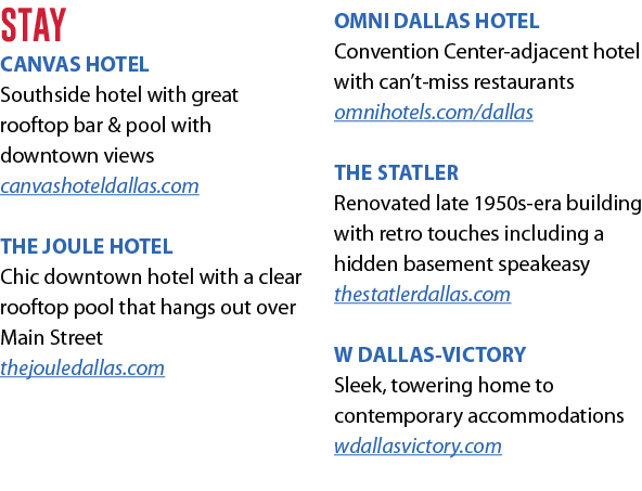 STAY CANVAS HOTEL Southside hotel with great rooftop bar & pool with downtown views canvashoteldallas.com THE JOULE ...