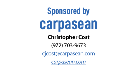 Sponsored by carpasean Christopher Cost (972) 703-9673 cjcost@carpasean.com carpasean.com 