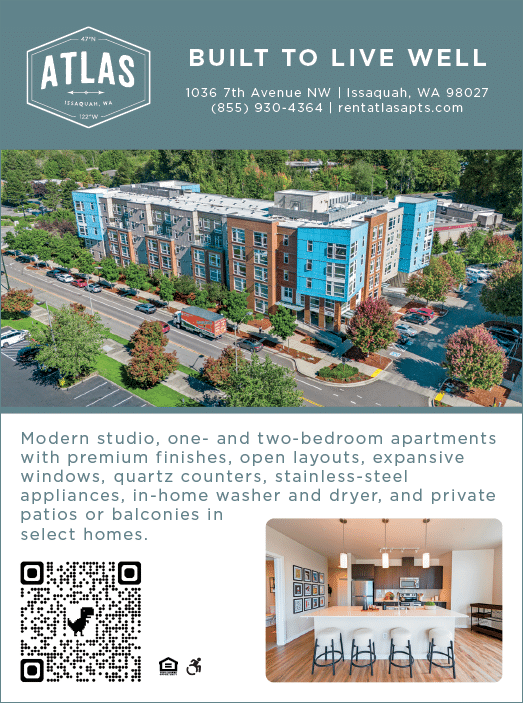 A flyer advertising apartments in a building with a blue and white exterior. AI generated content