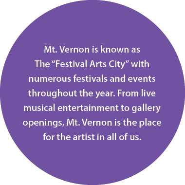 Mt. Vernon is known as The “Festival Arts City” with numerous festivals and events throughout the year. From live mus...