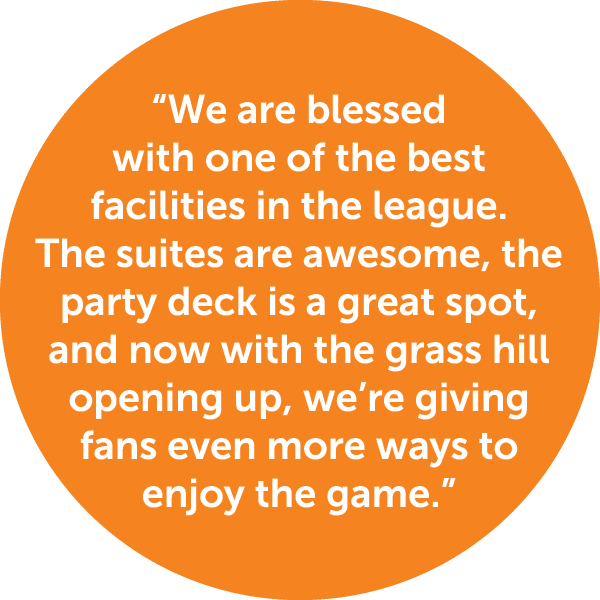 “We are blessed with one of the best facilities in the league. The suites are awesome, the party deck is a great spot...