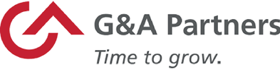 A logo for G&A Partners with a red and white color scheme. AI generated content