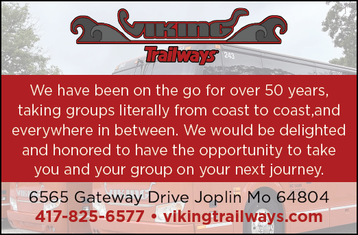 A Viking Trailways advertisement is displayed on a red background. AI generated content