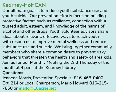 Kearney Holt CAN Our ultimate goal is to reduce youth substance use and youth suicide. Our prevention efforts focus o...