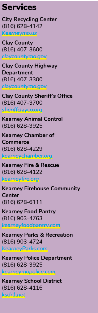 Services City Recycling Center (816) 628 4142 Kearneymo.us Clay County (816) 407 3600 claycountymo.gov Clay County Hi...