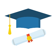 Graduation hat and diploma scroll flat design icon. Graduation celebration cap web cartoon icon. Isolated vector graduation student hat
