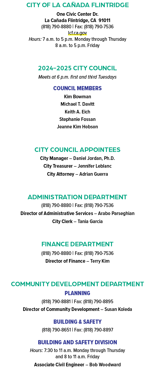 City of La Ca ada Flintridge One Civic Center Dr. La Ca ada Flintridge, CA 91011 (818) 790 8880 | Fax: (818) 790 7536...
