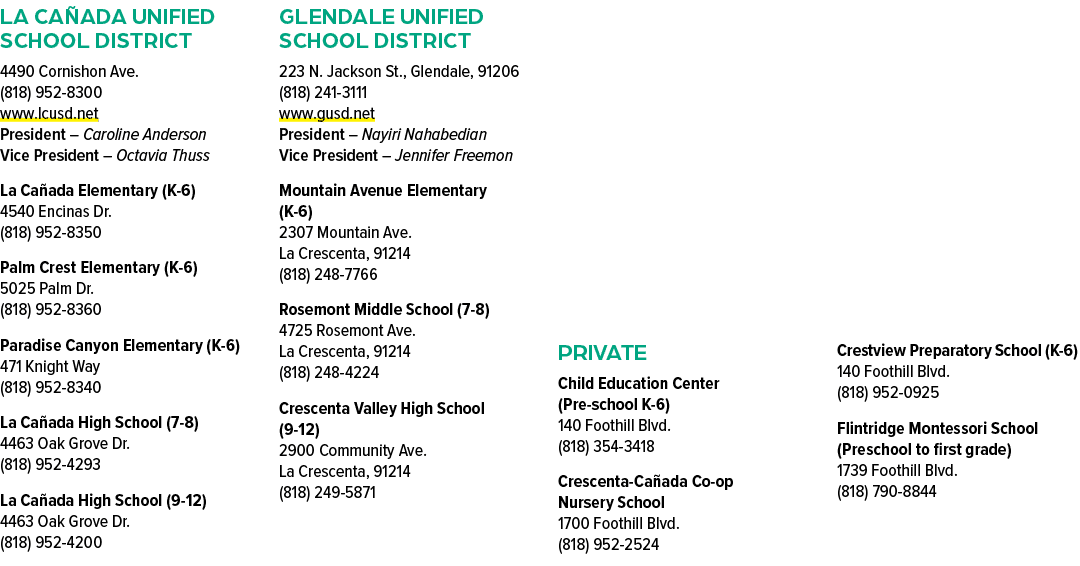 La Ca ada Unified School District 4490 Cornishon Ave. (818) 952 8300 www.lcusd.net President – Caroline Anderson Vice...