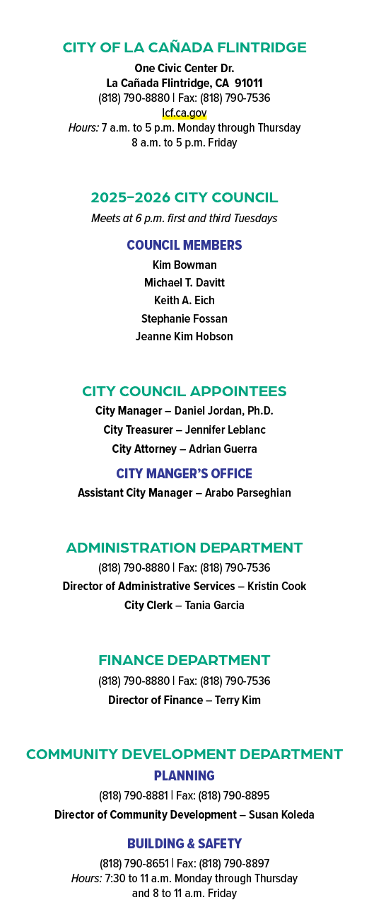 City of La Ca ada Flintridge One Civic Center Dr. La Ca ada Flintridge, CA 91011 (818) 790 8880 | Fax: (818) 790 7536...