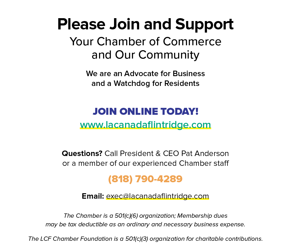 Please Join and Support Your Chamber of Commerce and Our Community We are an Advocate for Business and a Watchdog for...