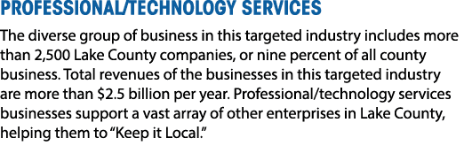 PROFESSIONAL/TECHNOLOGY SERVICES The diverse group of business in this targeted industry includes more than 2,500 Lak...