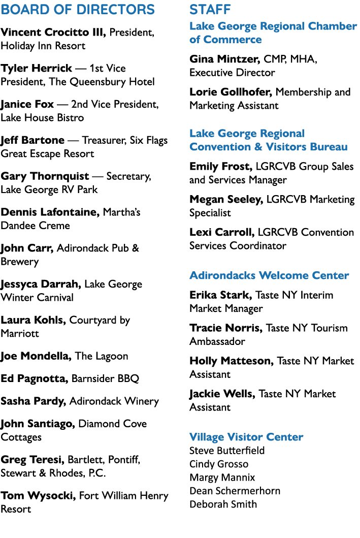 BOARD OF DIRECTORS Vincent Crocitto III, President, Holiday Inn Resort Tyler Herrick — 1st Vice President, The Queens...