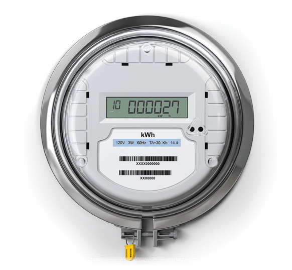 Digital electric meter with lcd screen isolated on white. Electricity consumption concept. 3d illustration