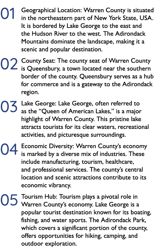 ￼Geographical Location: Warren County is situated in the northeastern part of New York State, USA. It is bordered by ...