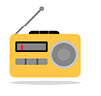 An old cartoon radio with an antenna isolated on a white background. Vector illustration. Flat design.