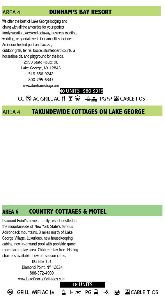  Area 4           Dunham s Bay resort We offer the best of Lake George lodging and dining with all the amenities for    
