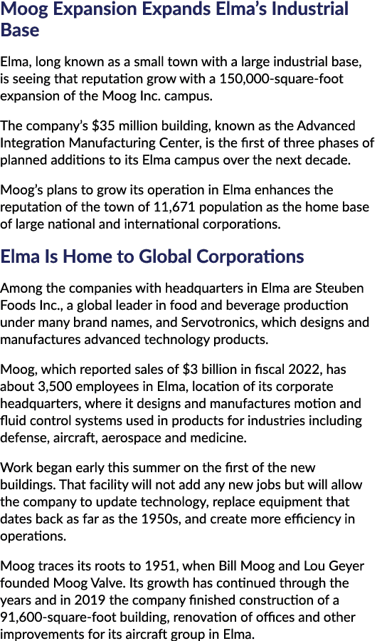 Moog Expansion Expands Elma’s Industrial Base Elma, long known as a small town with a large industrial base, is seein...