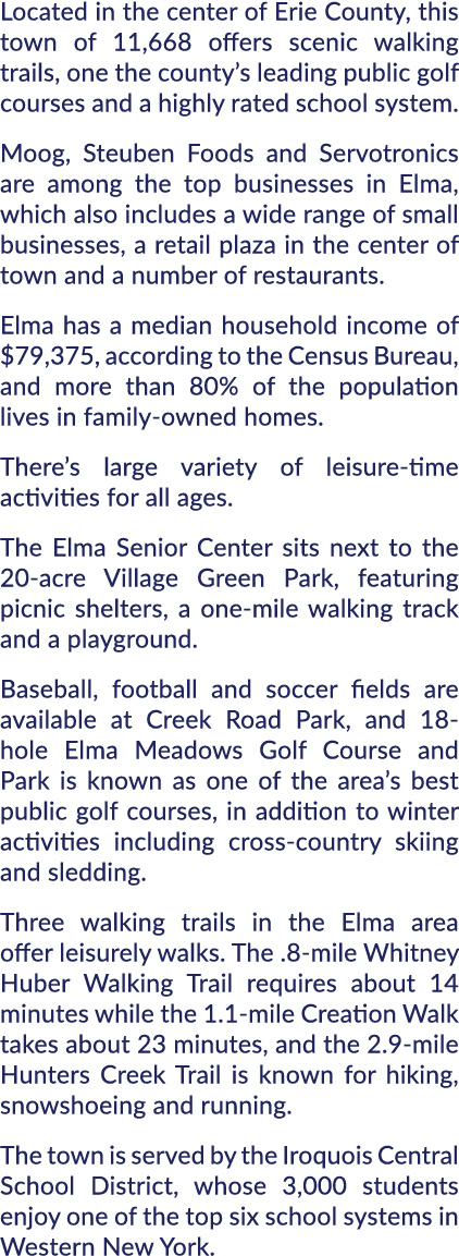 Located in the center of Erie County, this town of 11,668 offers scenic walking trails, one the county’s leading publ...