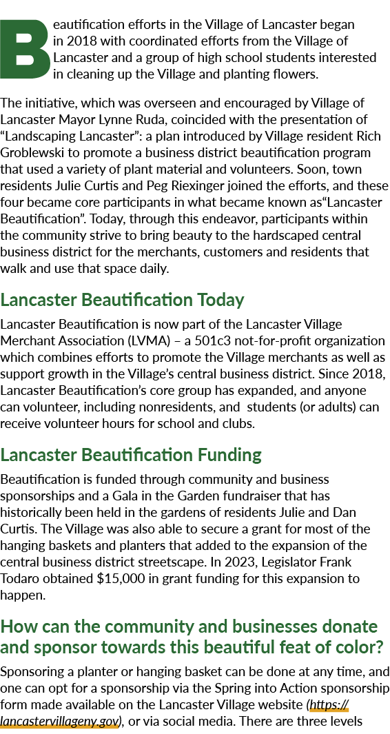 Beautification efforts in the Village of Lancaster began in 2018 with coordinated efforts from the Village of Lancast...