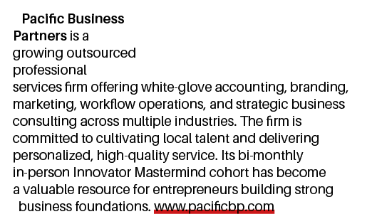 Pacific Business Partners is a growing outsourced professional services firm offering white glove accounting, brandin...