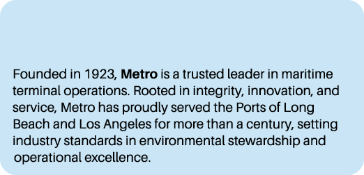 Founded in 1923, Metro is a trusted leader in maritime terminal operations. Rooted in integrity, innovation, and serv...