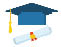Graduation hat and diploma scroll flat design icon. Graduation celebration cap web cartoon icon. Isolated vector graduation student hat