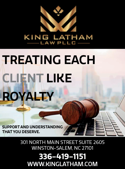A flyer for King Latham Law PLLC features a gavel and a laptop. AI generated content