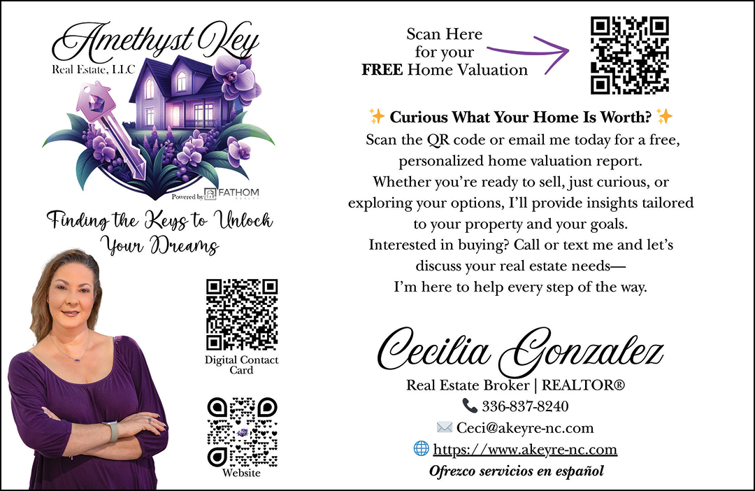 A woman is standing in front of a house with a sign that says “Free Home Valuation". AI generated content