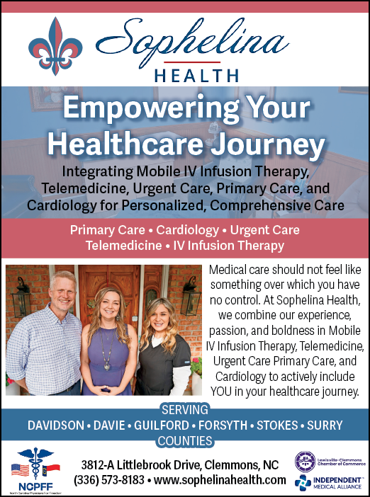 A flyer advertises a healthcare journey, including mobile IV infusion therapy, telemedicine, urgent care, primary care, cardiology, and more. AI generated content