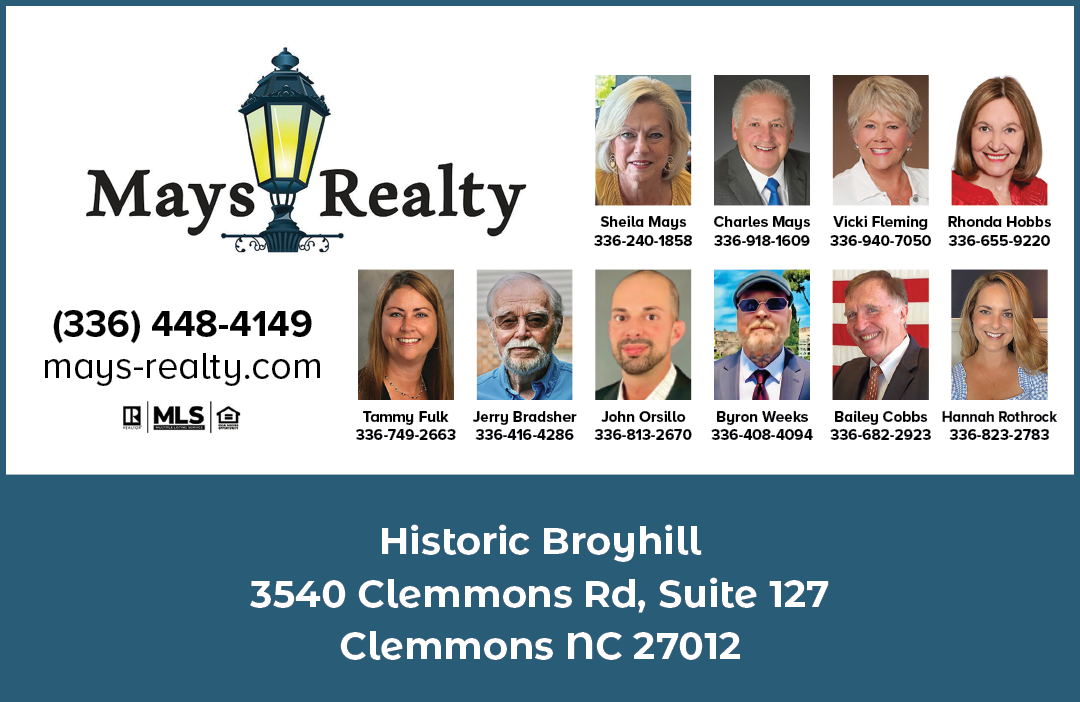 A group of people are shown on a flyer for May's Realty. AI generated content