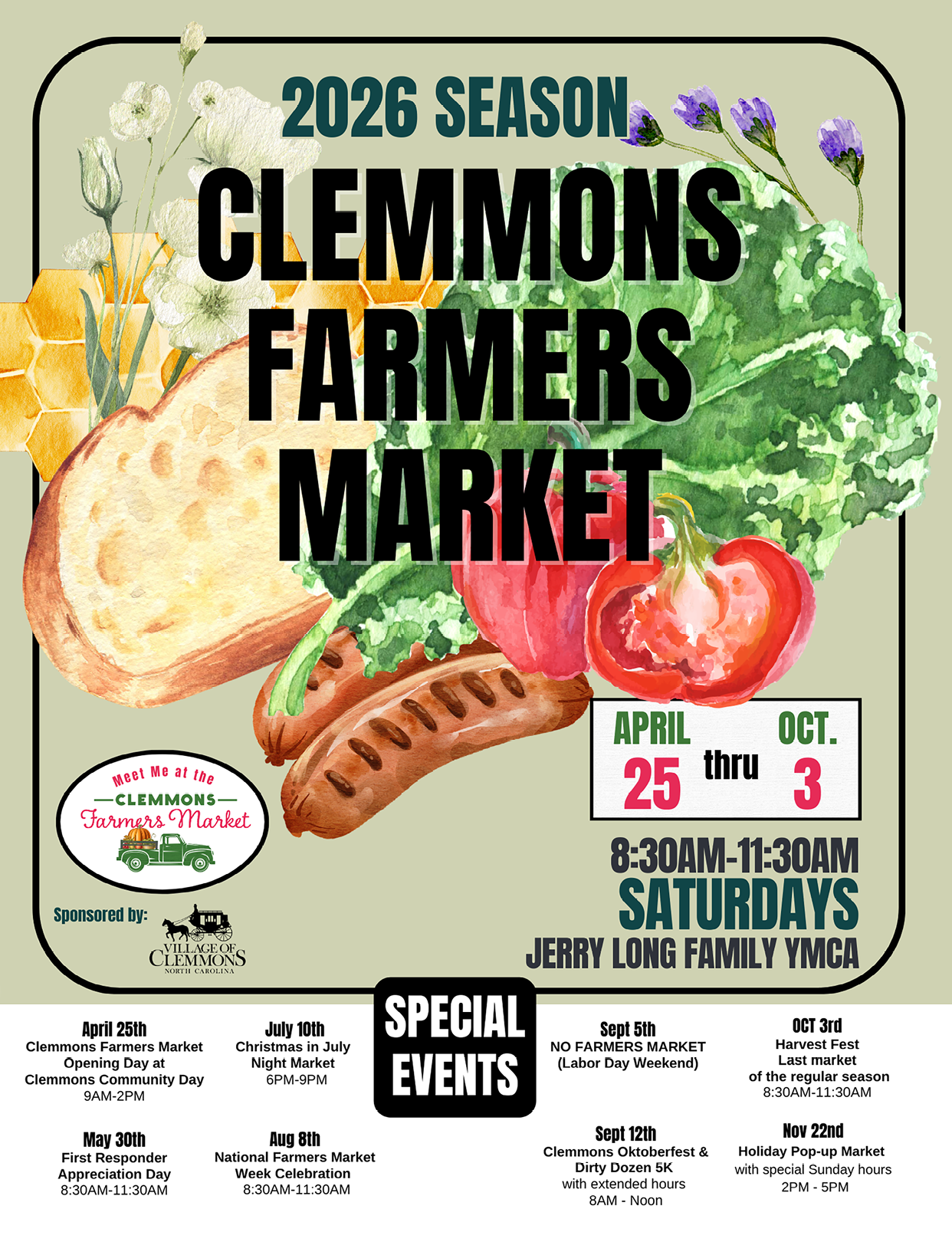 A flyer advertises the 2022 season of the Clemons Farmers Market. AI generated content