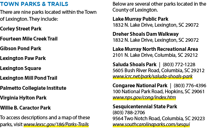 Town Parks & Trails There are nine parks located within the Town of Lexington. They include: Corley Street Park Fourt...