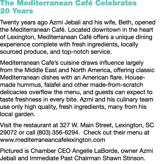 The Mediterranean Caf Celebrates 20 Years Twenty years ago Azmi Jebali and his wife, Beth, opened the Mediterranean ...
