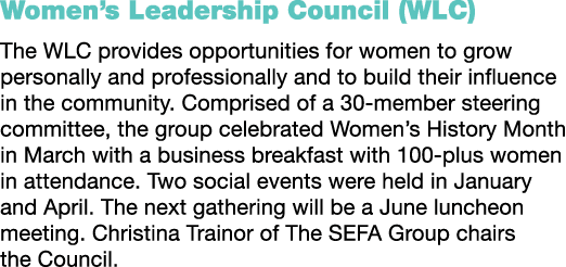 Women’s Leadership Council (WLC) The WLC provides opportunities for women to grow personally and professionally and t...