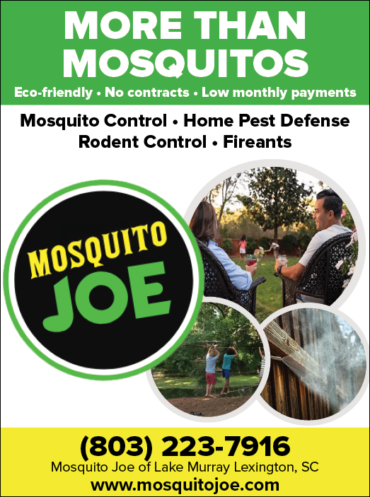 A yellow and black advertisement for Mosquito Joe. Description generated by AI