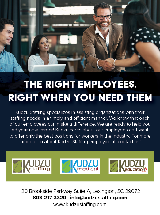 A flyer for Kudzu Staffing Specialists. Description generated by AI