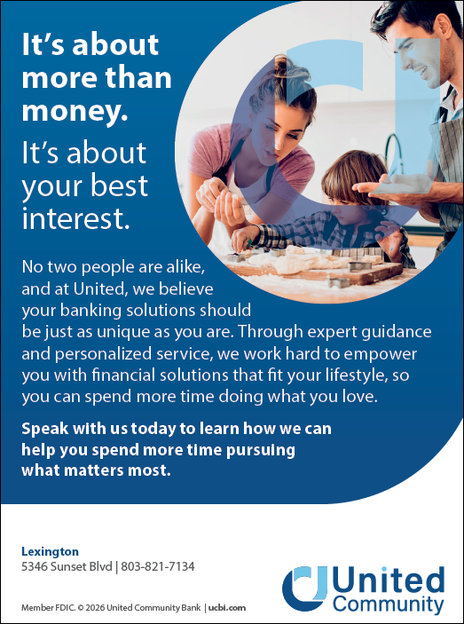 A blue and white advertisement for United Community Bank. Description generated by AI