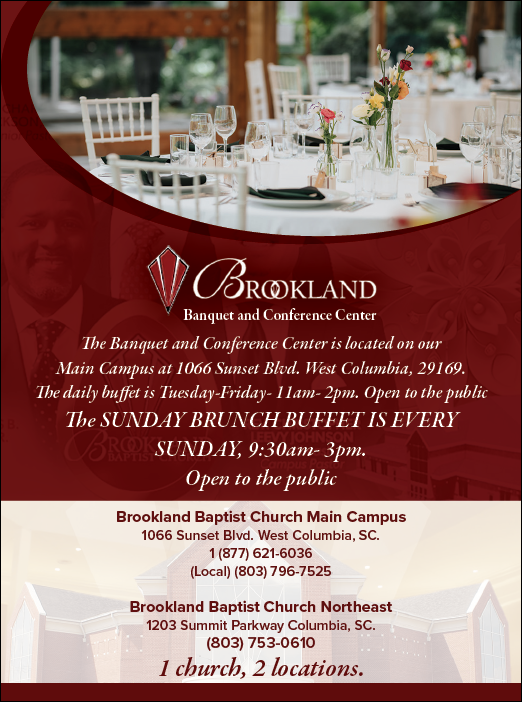 A flyer advertising a brunch buffet at a church. Description generated by AI