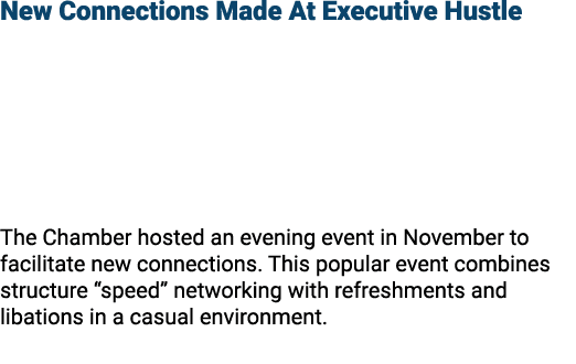 New Connections Made At Executive Hustle The Chamber hosted an evening event in November to facilitate new connection...