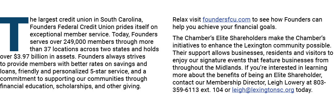 The largest credit union in South Carolina, Founders Federal Credit Union prides itself on exceptional member service...