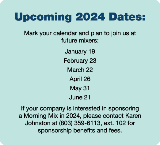 Upcoming 2024 Dates: Mark your calendar and plan to join us at future mixers: January 19 February 23 March 22 April 2...