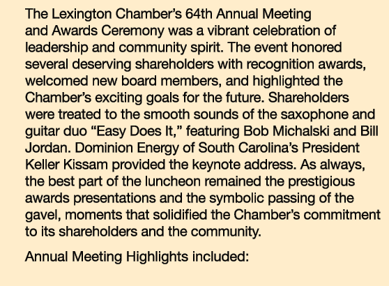 The Lexington Chamber’s 64th Annual Meeting and Awards Ceremony was a vibrant celebration of leadership and community...