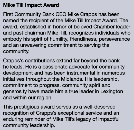 Mike Till Impact Award First Community Bank CEO Mike Crapps has been named the recipient of the Mike Till Impact Awar...