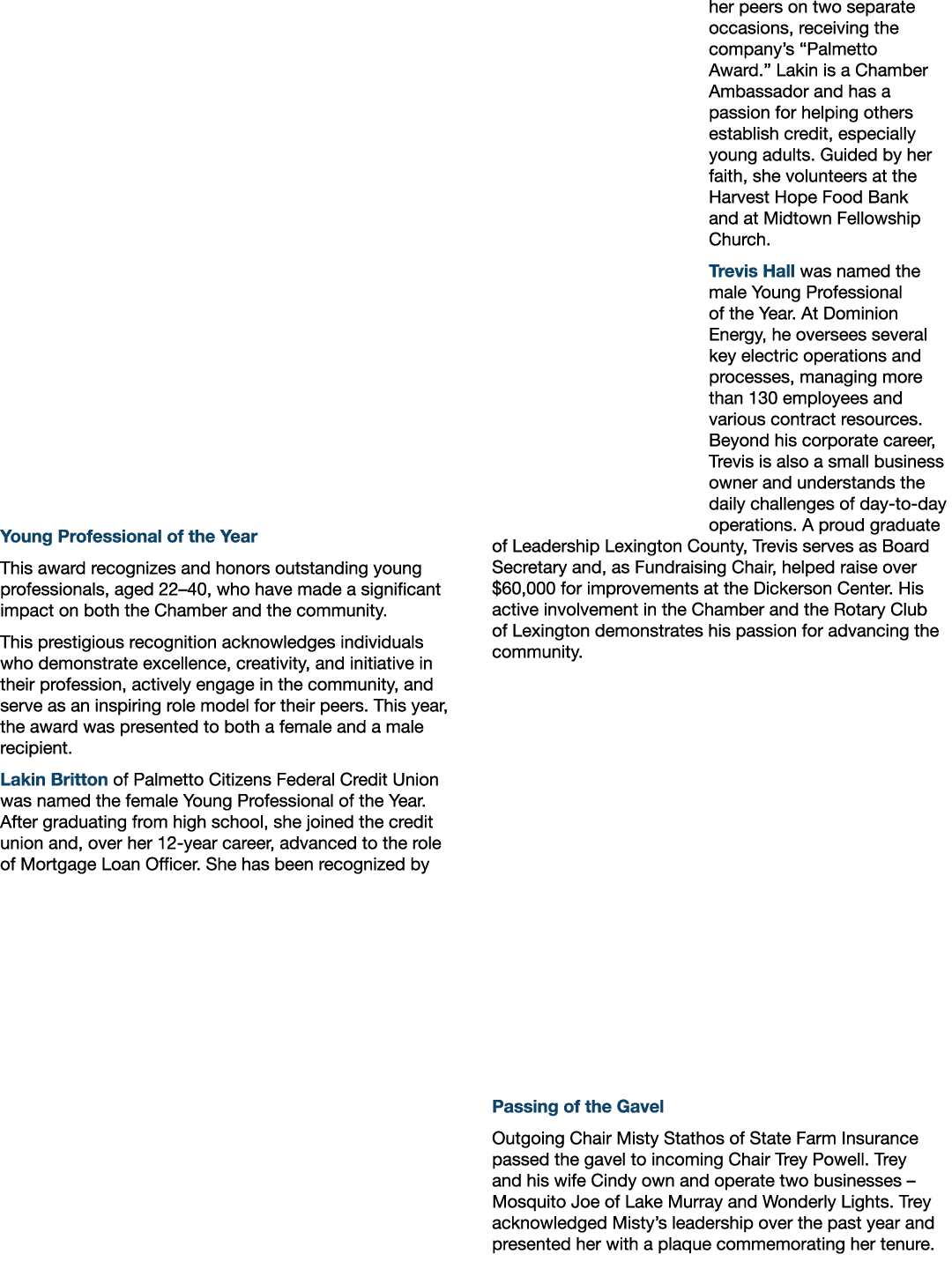 Young Professional of the Year This award recognizes and honors outstanding young professionals, aged 22–40, who have...